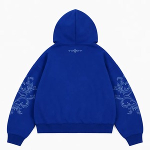 Sweat à capuche oversize à imprimé floral personnalisé en molleton de coton et polyester, coupe carrée, épaules tombantes, broderie vieillie, options d'impression avec strass - Product Image 4