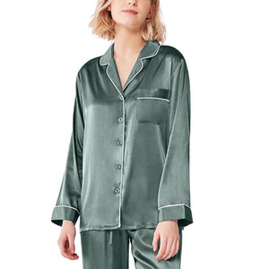 Ensemble de pyjama en satin pour femmes, chemise boutonnée et short, nouvelle collection été, taille élastique, professionnel, 100% coton doux - Product Image 1