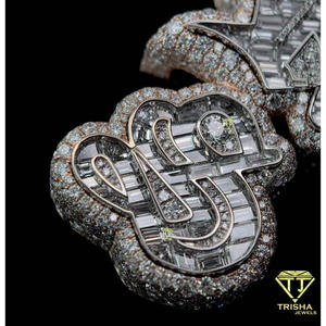 <b>Custom</b> Gothic Letter <b>Name</b> Pendant Iced Out Baguette Moissanite Diamond Hip Hop <b>Necklace</b> Personalized Initial Jewelry - Product Image 3