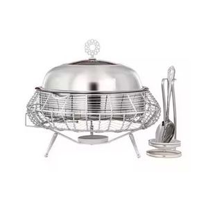 Casserole artisanale en cuivre martelé, chauffe-plats haut de gamme, fait main, avec revêtement en acier inoxydable et poignées argentées polies - Product Image 2