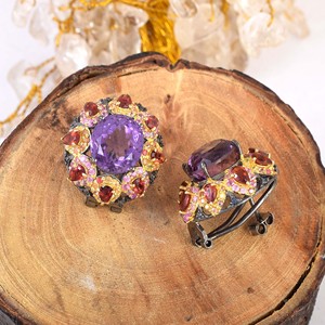 Pendientes de Plata de Ley S925 con Amatista en Forma de Flor, Chapados en Oro de 18K, Estilo Bohemia, Joyería de Fiesta para Mujer, Engaste de Bisel - Product Image 4