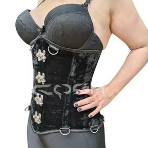 Corset sous-poitrine en velours noir de qualité supérieure avec baleines en acier et fermoirs avant argentés |   Fournisseur de Corsets de Mode Gothique - Product Image 1