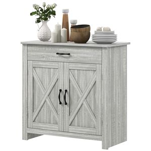 Stone Gray Farmhouse <b>Sideboard</b> Cabinet with Barn Doors <b>Kitchen</b> Buffet and Adjustable Shelf for Villa and Dining Application - Product Image 1