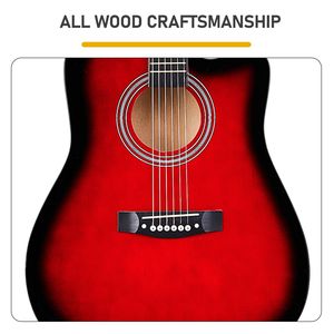 Chitarra Acustica Rossa da 41 Pollici Dreadnought a Forma di Botte con Cutaway, Corde, Capotasto, Borsa per il Trasporto, Accordatore, Chiave per Capotasto, Finitura Verniciata in Acciaio - Product Image 6