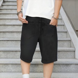 Shorts en jean noir pour homme OEM, coupe droite, taille mi-haute, décontracté, été, en coton, avec poches, tissu tissé, délavage classique - Product Image 1