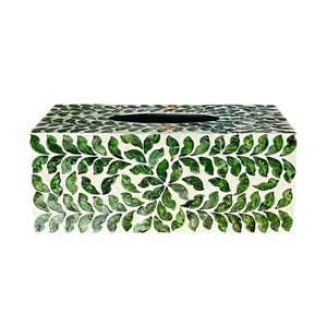 Caja de pañuelos de cristal veneciano hecha a mano con diseño de hojas verdes, portapañuelos cuadrado - Product Image 2