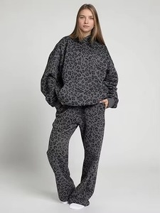 Women Oversized <b>Leopard</b> <b>Print</b> Hoodie <b>Sweatshirt</b> Set Knitted Long Sleeve Full Length Pants Breathable Autumn Style - Product Image 6