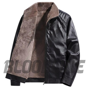 Men's Brown PU Leather <b>Jacket</b> With Faux Fur Lining Stand Collar Zipper Closure Moto <b>Biker</b> Style Winter Wear - Product Image 6