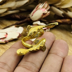 Anillos de diseño bohemio con forma de pez, de latón chapado en oro de 18k, con diseño de carpas Koi, joyería llamativa abierta para mujer, para venta al por mayor/OEM/ODM - Product Image 2