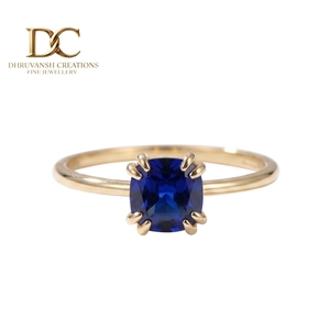 แหวนเพชรพลอยไพลินสีน้ำเงินรอยัล 14KT ทองคำแท้ ประดับเพชรเม็ดเดี่ยว สำหรับงานหมั้นและงานแต่งงาน - Product Image 1