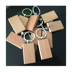 Llavero de Madera con Formas Rectangulares, Circulares, Ovaladas y de Corazón, Acabado Natural, Etiquetas Metálicas para Llaveros - Product Image 6