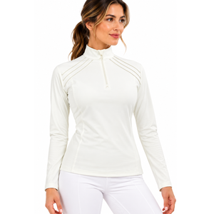 Camisa Blanca de Equitación para Mujer, Top de Competición de Equitación, Manga Larga, Media Cremallera, Ropa de Equitación de Alto Rendimiento con Cristales - Product Image 1