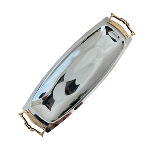 Set Of Two Metal Serving Tray With Gold Accent Handle Silver Finish For Home & Restaurant Tableware <b>Food</b> <b>Server</b> Tray - Product Image 3