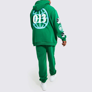 Ensemble de survêtement et sweat à capuche 100 % coton personnalisable pour homme avec impression en relief, pantalon de jogging évasé et coupe-vent - Product Image 2