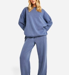 Pull à capuche surdimensionné pour femme, couleur unie, 100% coton molletonné, respirant, tricoté, épaules tombantes, manches longues, poches, vêtements d'automne - Product Image 1