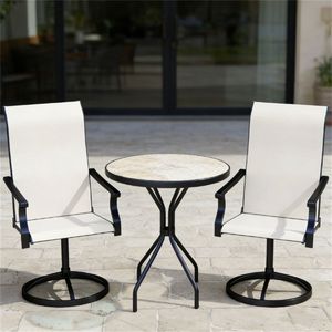 Two Cream <b>Armchairs</b> and <b>Dining</b> Chairs Set Courtyard Patio Furniture - Product Image 1