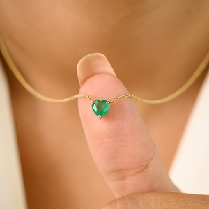 14K Solid Gold <b>Emerald</b> Cut Solitaire Heart <b>Pendant</b> Necklace - Product Image 1