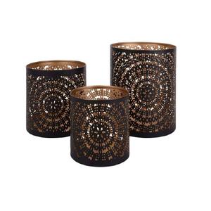 Ensemble de 3 bougeoirs en fer gravé et découpé, tendance, noir et or, décoration de la maison, Noël, taille et forme personnalisées - Product Image 1