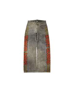 Pantalones Vaqueros Personalizados con Pedrería, Lavado Vintage, Diseño de Retazos Desgastados, Ajuste de Tela, Longitud, Cintura y Cierre de Botones - Product Image 2