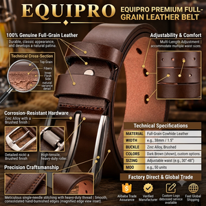 Equipro Men's Brown Genuine Cowhide Leather Vintage Striped <b>Belt</b> Breathable <b>Silver</b> Alloy Pin <b>Buckle</b> Casual Durable Waist Strap - Product Image 4