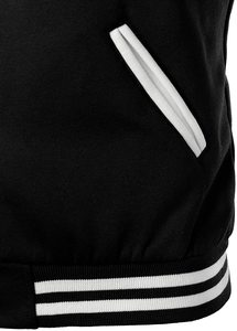 Veste universitaire noire et blanche pour homme, logo sur le devant, fermeture à boutons, vêtement décontracté pour l'automne, coupe classique, col rabattu, manches en PU - Product Image 4