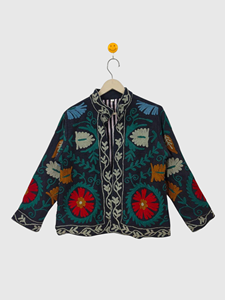 Hand Embroidered Floral Mandarin Collar Jacket Full Sleeve Cotton Women'<b>s</b> Plus Size Spring Wear Prairie Chic Style - Product Image 1