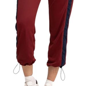 Pantalon de jogging bordeaux pour femme avec empiècements latéraux marine, taille élastique, cordon de serrage, chevilles resserrées, pantalon de sport doux pour l'athlétisme - Product Image 3