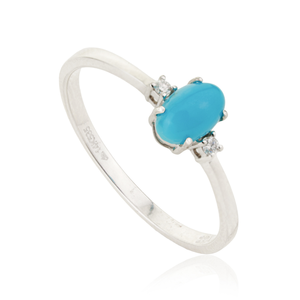 Latest Classic Style Oval Shape <b>Turquoise</b> & Round Cut Diamond Minimal <b>Ring</b> Simple 14K Pure White Gold Customized Bulk Jewelry - Product Image 3