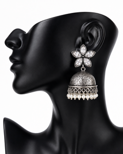 Fournisseur de confiance, boucles d'oreilles pendantes Jhumka en argent oxydé pour femmes, style Bollywood |   Fournisseur en gros, fabricant direct d'usine - Product Image 2