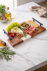 <b>Rustic</b> Farmhouse Epoxy Resin & Acacia Wood Decorative Serving Tray with Luxury Metal Handles for Breakfast, Drinks & Home Decor - Product Image 6