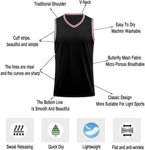 Maillot de basket-ball sans manches noir pour adultes, col en V, uniforme d'équipe, 100% polyester, logo personnalisé imprimé sur le devant - Product Image 4