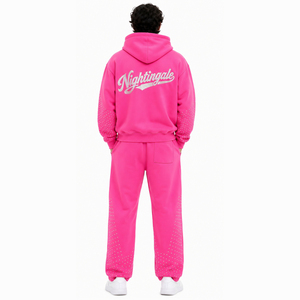 Conjunto de Sudadera con Capucha y Pantalones de Chándal de Felpa Gruesa para Hombre, Novedad 2026, Personalizado con Pedrería, Cremallera Completa, Oversize, de Algodón French Terry - Product Image 2
