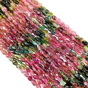 Cuentas ovaladas lisas de turmalina natural multicolor de 4x5mm 5x6mm, hilo de 13 pulgadas, venta al por mayor de cuentas de piedras preciosas a granel para la fabricación de joyas - Product Image 1