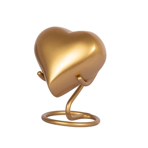 Urne commémorative Cœur d'or lisse et petit, pour cendres – Symbole décoratif de souvenir avec support métallique - Product Image 2