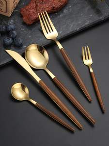 Cubiertos de acero inoxidable con mango de madera para el hogar: cuchara, tenedor, cuchillo, vajilla - Product Image 2