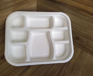 Assiette compartimentée biodégradable écologique, assiettes jetables - anti-fuite, assiettes blanches naturelles sans BPA, alternative au plastique - Product Image 2