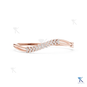 Lab Grown Diamond Wavy Contour <b>Bangle</b> 14K 18K <b>Solid</b> <b>Gold</b> Fine Women Multi Row Pave Luxury Jewelry Manufacturer Wholesale - Product Image 3