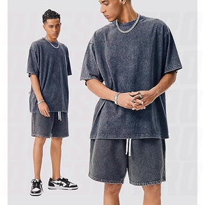 Ensemble T-shirt et short en coton épais pour homme, personnalisable par sérigraphie et broderie, tenue d'été streetwear deux pièces, survêtement - Product Image 3