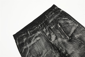 Pantalon cargo noir délavé avec poches zippées, coupe ample, taille mi-haute, longueur intégrale, en tissu de coton tissé, style hip-hop - Product Image 3