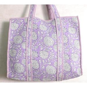 Bolso Tote de Algodón con Estampado Floral, Bolso de Hombro Acolchado, Bolso de Compras Boho Hecho a Mano en India para Mujer - Product Image 5