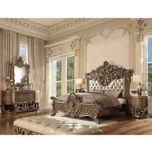 Juego de Muebles de Dormitorio Queen Size de Diseño Rococó, Cama de Madera de Teca Tallada a Mano con 4 Cajones, Tocador a Juego, Muebles de Lujo, EE. UU. - Product Image 3