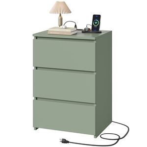 <b>3</b> <b>Drawer</b> Nightstand with Charging Station Green <b>Bedside</b> <b>Table</b> for Bedroom and Living Room - Product Image 5