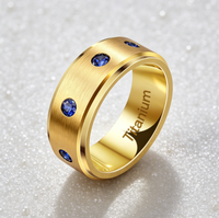 Bague en titane avec finition brossée et zircone bleue dispersée, alliance plate de 8 mm pour femmes et hommes, bijoux modernes pour hommes en gros