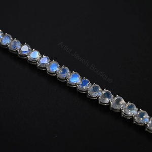 Pulsera de tenis con corazón de piedra lunar arcoíris natural, plata de ley 925, joyería fina, proveedor mayorista OEM ODM - Product Image 2