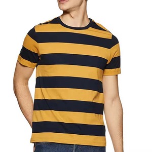 Camiseta de Manga Corta con Cuello Alto para Hombre, Tallas Grandes, Impresión de Logotipo Personalizado, Algodón a Rayas, Directo de Fábrica - Product Image 1