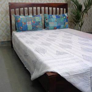 Indian Handmade Cotton Kantha <b>Throw</b> Twin Size 150x220 cm Hand Block Printed Hand Embroidered Quilt Bedspread Home Decor Supplier - Product Image 3
