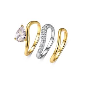 Luxury 14K/18K Solid Gold 925 Silver Three Wavy <b>Stacking</b> <b>Rings</b> 0.75ct Pear Cut Lab Grown Diamond Curved Wedding Band Bridal Set - Product Image 5