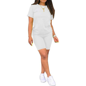 Women Summer Casual Oversized T Shirt and Biker Shorts 2 Piece <b>Set</b> Solid Color Lounge Wear Outfit Wholesale - Product Image 2