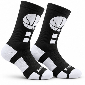 Black White Crew Sports Sock Jacquard Logo <b>Cushioned</b> Foot Athletic Training Basketball Gym Volleyball Daily Life for Running - Product Image 1