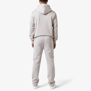 Chándal de invierno casual de corte regular, liso, con dobladillo abierto, capucha cruzada color piedra, forro polar, bolsillos tipo canguro, puños y dobladillo acanalados, 400 g/m² cepillado - Product Image 2